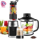 مخلوط کن اسموتی ساز مخلوط کن، میکسر غذاساز 700 واتی 3 در 1 مخلوط کن شخصی برقی اسموتی بلندرها/خردکن/خردکن یخ شکن، ظرف غذای کوزه 1.5 لیتری و بطری ورزشی 570 میلی لیتری، بدون BPA